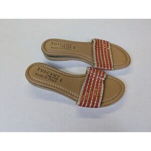 Tuscany by Easy Street Sandals Womens 6N Orange Silver Metallic Flats Italy NWT